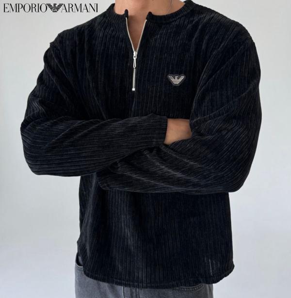 알** 지퍼 헨리넥 골지 티셔츠