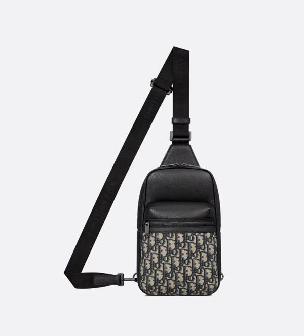 디* Rider 20 슬링백 베이지  블랙 Oblique 자카드 블랙 그레인 송아지 가죽