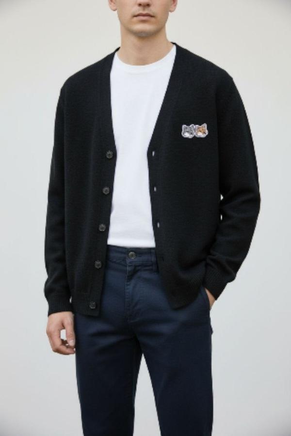 메* 키츠네 투폭스헤드 V넥 울가디건수입풀