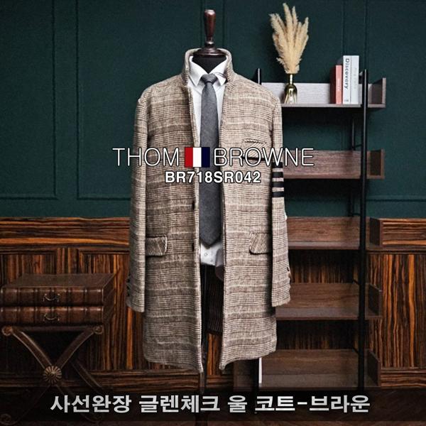 톰* 사선완장 글렌체크 울 코트