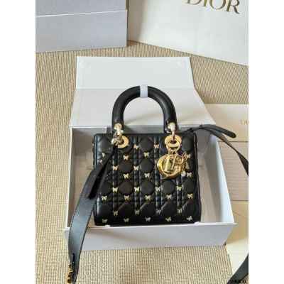 디* 스몰 레이디 백 골드 피니쉬 버터플라이 스터드 블랙