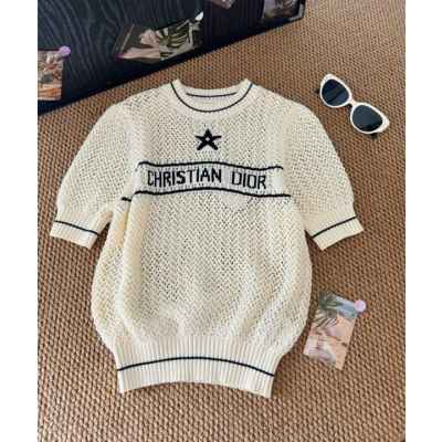 디* 25 오픈워크 클래식 펀칭 자카드 니트 반팔  수입